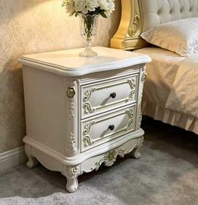 Luxury <b>White</b> 2-Drawer Nightstand Ornate Carved French Style <b>Bedside</b> Cabinet with Cabriole Legs - Product Image 5