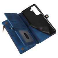 Dompet Kulit PU untuk Samsung S21 FE, 9 Slot Kartu + Kantong Koin Ber-resleting, Penyangga, Pemblokir RFID, 360 °   Perlindungan