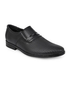 Black Signature Textured <b>Slip</b>-On Casual Formal Shoes for Men Stylish Office Wear Comfortable Lightweight Regular Fit Business - Product Image 2