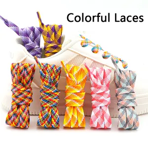 Rainbow Shoelace Colorful Striped Shoe Laces For Woman Man Width 1CM Flat Sneakers Shoelaces Printed Shoelace