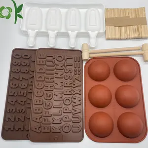 OKSILICONE Silicone Six Cavity Cake Mold Chocolate Ice Cream Candy Cake Mold With Wooden Hammers Mallet Pounding Tool