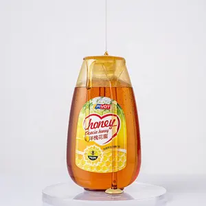 Capovolto trasparente 500g contenitore vuoto per l'imballaggio del miele per animali domestici tappo superiore condimento miele spremere bottiglia di plastica