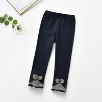 Leggings en coton tricoté pour filles, avec bordure pied-de-poule et nœud, taille haute élastique, coupe ajustée, décontractés pour le quotidien, pour jeunes enfants