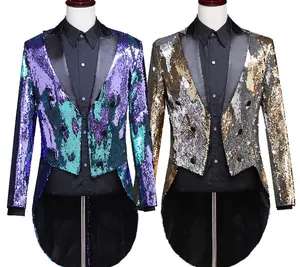 ผู้ชายใหม่เปลี่ยนสี sequined เสื้อ tuxedo บุคลิกภาพแนวโน้ม magic ตัวนำ stage นักร้อง host ชุด