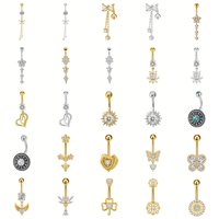 Vente en gros de piercings de nombril en acier chirurgical doré avec zircon, plusieurs modèles, bijoux de corps