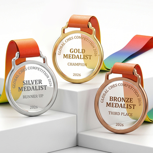 Medaglia in Cristallo e Metallo Personalizzata, Premio Inciso per Competizioni di Scacchi, Medaglia d'Oro, Argento, Bronzo per Campioni Sportivi - Product Image 1
