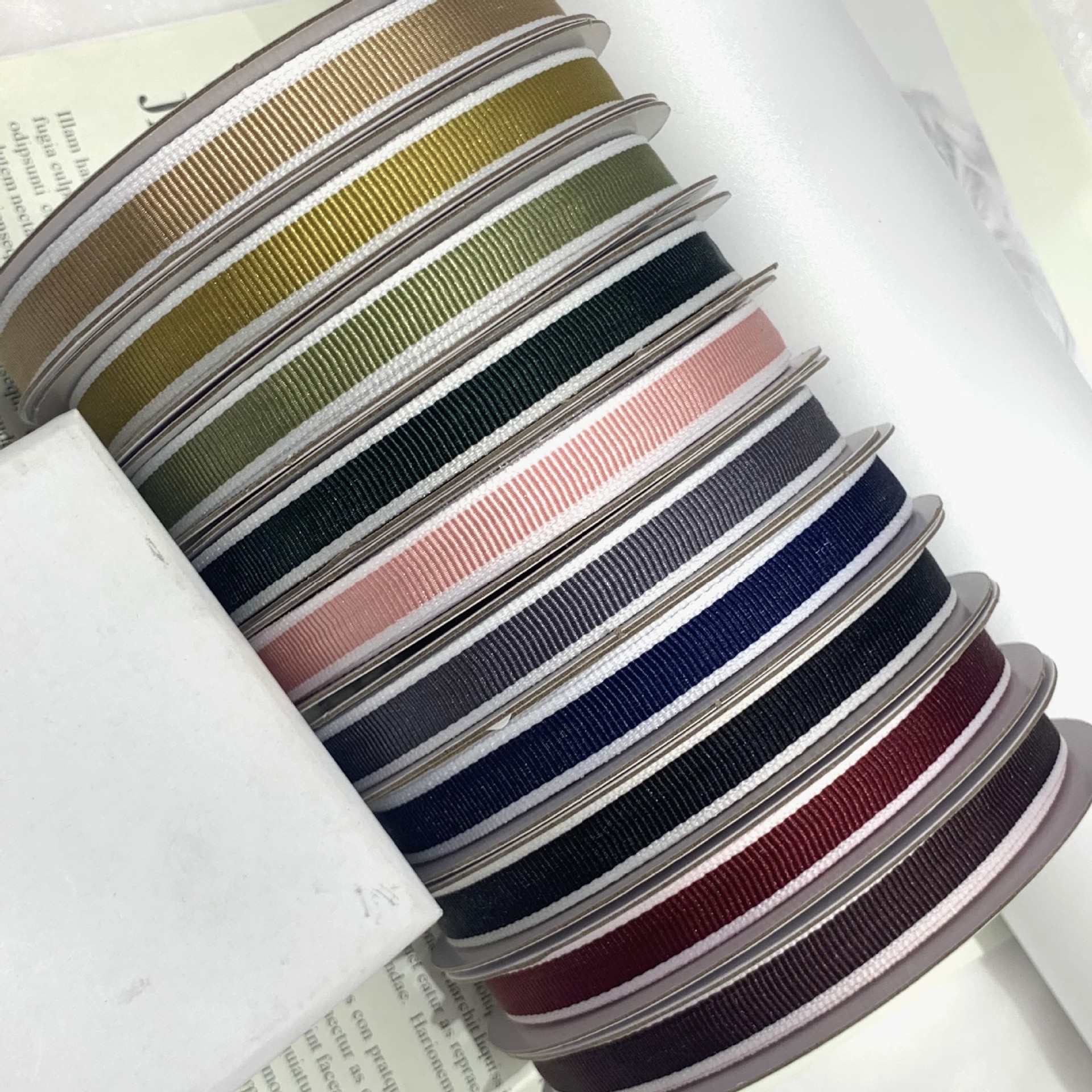 1cm Double Color White Edge Cross Thread Double Faced Satin Trapezoidal Rib Polyester Ribbon Gift Wedding Baking Accessories