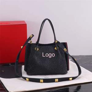 Sac de shopping tressé grande capacité style coréen avec rivets, version haute de gamme, sac à main en paille de créateur - Product Image 6