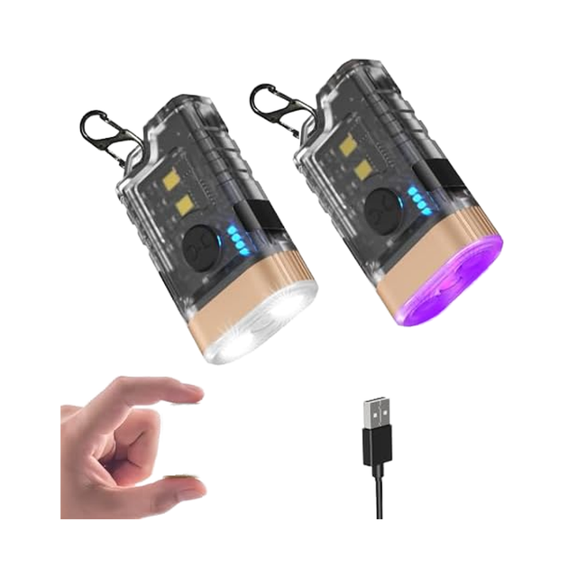 High-LM USB C Rechargeable Mini Keychain LED Flashlight 365nm UV Black Light 9 Modes Waterproof Pocket Flashlights 2 PCs Clip