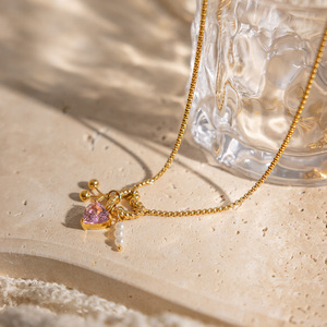 Nuevo Collar de Moda para Mujer con Diseño de Corazón y Cadena de Bambú de Acero Inoxidable con Circonitas Apiladas - Product Image 5