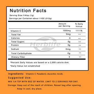 Vitamina C en Polvo de Alta Calidad de Marca Privada OEM, 11 oz (312 g), Sin GMO, Refuerzo Inmunológico, Solo 1 Ingrediente - Product Image 2
