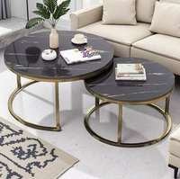 Ensemble de tables basses de luxe nordique haut de gamme, blanc-métal, plateau en marbre, finition dorée, MDF, gain de place, tables gigognes, salon