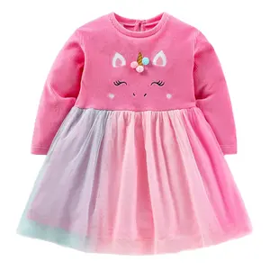 Kids Fashion Style 2-7 Year Old Girl Clothes Embroidered Pink Girls Princess Dress