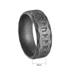 Anillo vikingo hecho a mano anillo de runas nórdicas para hombres plata antigua acero inoxidable en blanco/anillo de amuleto vikingo regalo de joyería gótica