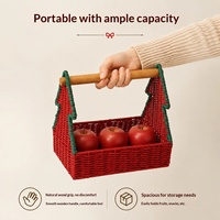 Panier de rangement décoratif de table en forme de sapin de Noël, en rotin synthétique PE, avec poignée en bois massif, idéal pour cadeaux et fruits, parfait pour les mariages