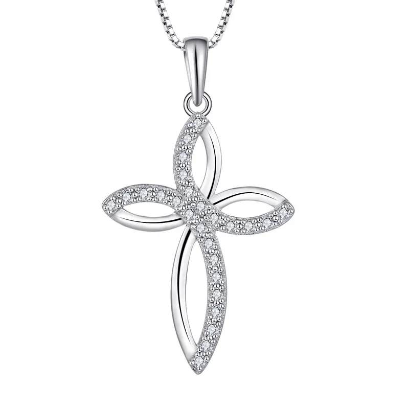 Wholesale Fashion Jewelry 925 silver white cubic zircon infinite cross pendant women cz charm necklace sets silver 925
