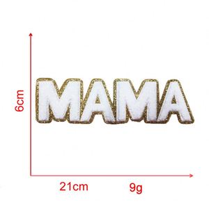 New <b>Hot</b> <b>Pink</b> Big Size Iron on Chenille Embroidered Gold Edge Mama Mini Letter Patch for T-shirt Hoodies - Product Image 2
