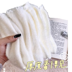 Women Solid Color Ruffled Mink Fleece Slouch <b>Socks</b> Mid Calf <b>Thick</b> Soft Warm <b>Fluffy</b> Versatile White And Black - Product Image 5