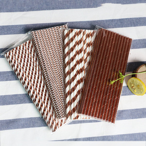 Rose Gold Striped Paper Straws 25 Count Disposable Party Cocktail Straws - Product Image 4