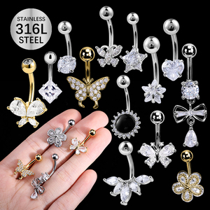 Bijou de <span class=keywords><strong>Ventre</strong></span> Acier Inoxydable <span class=keywords><strong>Piercing</strong></span> de Nombril Papillon Pendant Anneau de Nombril Bijoux Corporels - Product Image 4