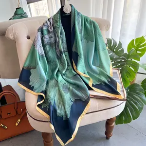 Wholesale Fashion Foulard Custom Digital Printing Square Silk Scarves 110*110 Silk Scarf Shawls For Women