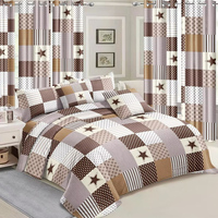 Housse de Couette Douce au Toucher Imprimée en 3D Style Patchwork avec Drap de Lit et Rideau Assorti