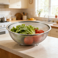 Keranjang Saringan Dapur Stainless Steel 304 25/28cm, Aman untuk Mesin Cuci Piring, Multifungsi, untuk Menyaring Buah, Nasi, dan Biji-bijian