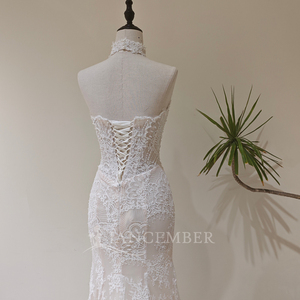 Robes de mariée sirène modernes LY86, longues, en dentelle, avec fleurs en cristal brodées - Product Image 6