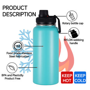 Botella de Agua Aislada de Acero Inoxidable Ecológica de 18 oz con 3 Tapas, Vaso Térmico a Prueba de Fugas para Deportes, Gimnasio y Uso al Aire Libre - Product Image 3