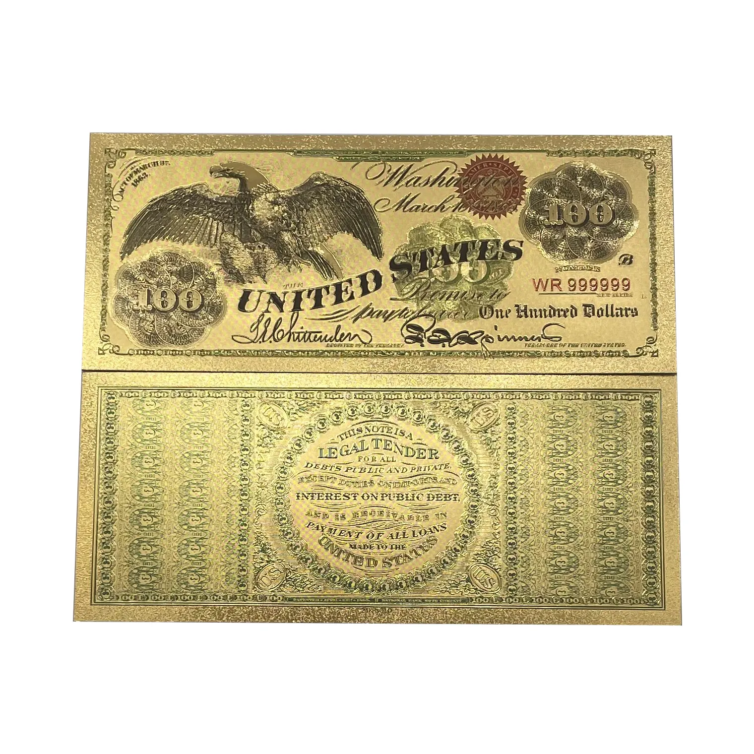 Wholesale 1863 eagle usd 100 dollars us money plastic golden plated banknote in gold foil