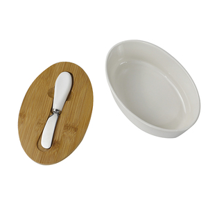 Nhà Tự Nhiên Sinh Thái Thân Thiện Với Gốm Thực Phẩm Pho Mát Bơ Hộp <span class=keywords><strong>Container</strong></span> Với Nắp Tre Và Dao - Product Image 5