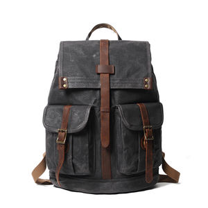 Sac à dos en toile rétro vintage imperméable personnalisé pour homme, sac à dos en cuir et toile pour homme - Product Image 1