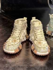 Women's Rhinestone Floral Thick Sole <b>Sneakers</b>, Casual Daily Walking <b>Shoes</b>, Bling Floral Pattern Upper for Outdoor Party Wear - Product Image 3