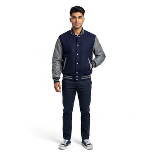 FINER THREADS Luxury Custom Patchwork Embroidery Men's Wool/Viscose Casual Varsity Jacket College Fit <b>Covered</b> <b>Button</b> Closure - Product Image 1