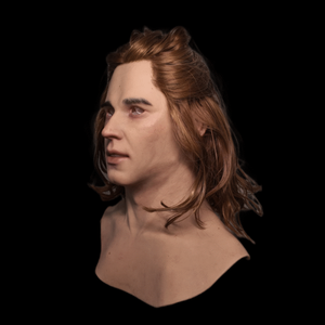 Masque de tête en silicone pour homme, pour film, costume, cosplay, doux, élastique, réutilisable, avec cheveux longs faits à la main, pour un jeune homme élégant - Product Image 5