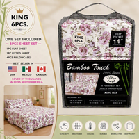 Set Sprei Kasur King Size 6 Pcs Bahan Kain Bambu Cetak Bunga, Laris Manis untuk Grosir