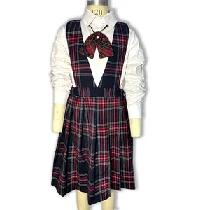 Белая клетчатая рубашка с V-образным вырезом, юбка с подтяжками, японская школьная форма для девочек, школьная форма