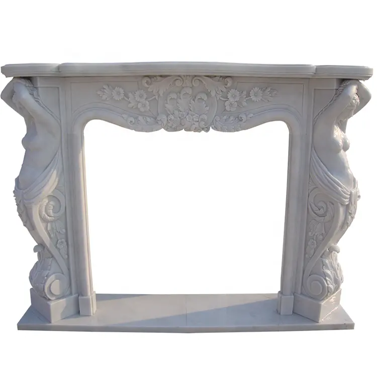 French Style Popular Design Hand Carved Decorative Natural White Marble Fireplace Mantles