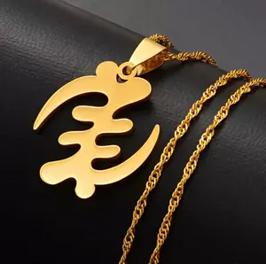 Collier en or plaqué or 18K, symbole Adinkra, drapeau, bijoux de charme, cadeau, symbole africain, collier en or pour hommes et femmes/Gye Nyame