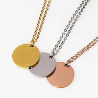 Collar con colgante redondo de disco de 15 mm, cadena fina de eslabones de acero inoxidable, joyería en blanco para DIY, collar de la amistad para mujer