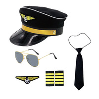 Heißer Verkauf: Schwarze und blaue Flugzeugkapitän-Sonnenbrille mit Abzeichen – Halloween-Kostüm für Kinder & Erwachsene, TV-Charakter-Accessoires