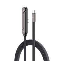 Kabel Data Pengisian Daya Super Cepat 5A 240W Tipe C ke Tipe C 90 Derajat Lipat, Anyaman Pipih dari Paduan Seng, Dilengkapi Penyangga, Produk Terbaru 2026