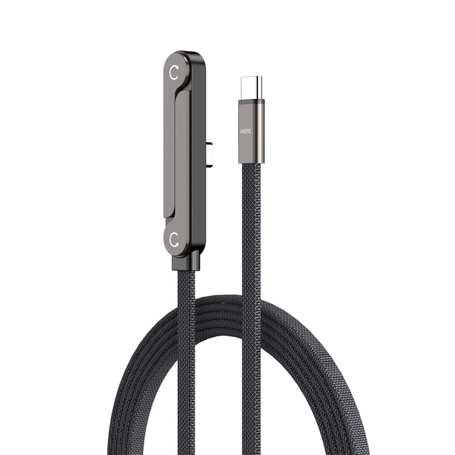 2026 New Arrivals Zinc Alloy Flat Braided 90 Degree Foldable Type C to Type C 5A 240W Super Fast Charging Data Cable with Holder