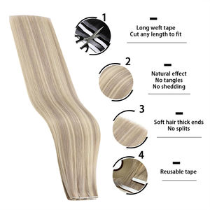 Extensions de cheveux naturels à bandes adhésives invisibles, longues, couleur 18/613 <span class=keywords><strong>Blond</strong></span> Mèches, 50g, une pièce, format voyage - Product Image 3