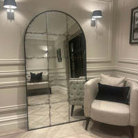Modern Luxury Large Black Aluminum Framed Floor Window Pane Mirrors LED Lighting Iron and Wood Frame Everyday Home Wall Decor