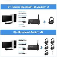 Transmisor de Audio Inalámbrico HD Multi-interfaz V5.4 para TV, Adaptador Inalámbrico de Audio LE Aptx sin Pérdidas/Adaptativo