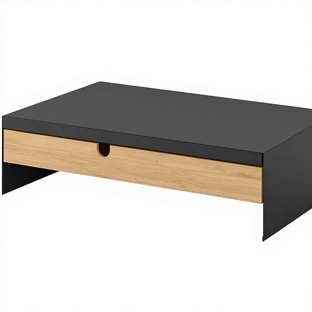 Monitor Stand with Drawer, Ergonomic Screen Riser with Bamboo Storage, Cable Management and Keyboard Space - Steel Frame