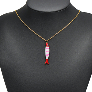 Ciondolo a Forma di <span class=keywords><strong>Pesce</strong></span> Smaltato in Acciaio Inossidabile Placcato Oro 18K, Pendente a Doppio Smalto a Forma di <span class=keywords><strong>Pesce</strong></span>, Accessori per Creazione di Gioielli - Product Image 6