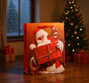 Sacchetto Regalo in Plastica per Natale e Festività, Design Rosso con Babbo Natale - Product Image 2
