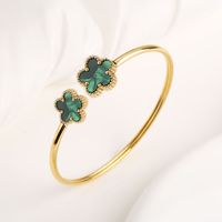 MIRADIA Moda Doble Flor 18K Chapado en Oro Pulsera de Acero Inoxidable Cinco Hojas Flor Joyería Mujeres Brazalete Pulseras